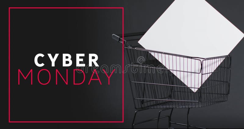 Image of cyber monday text over shopping trolley stock images