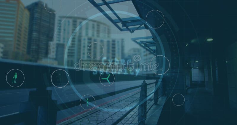Image of cyber security data processing over train platform royalty free stock photography