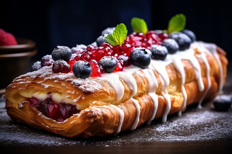 Danish pastry with fruit filling tasty dessert background stock illustration