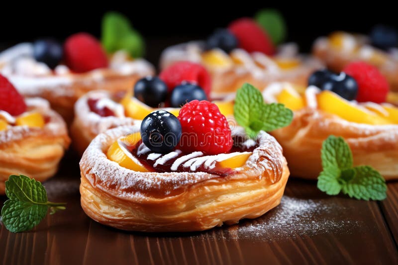 Danish pastry with fruit filling tasty dessert background royalty free illustration
