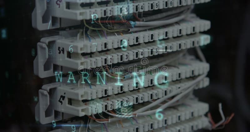 Image of data processing with cyber attack warning over computer server royalty free stock photo