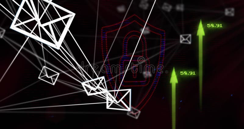 Image of data processing over arrows and padlock vector illustration