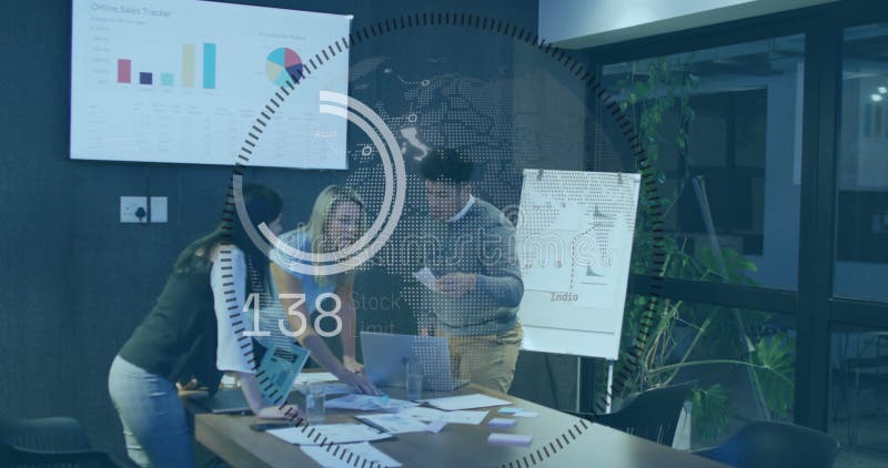 Image of data processing over business people in office stock photo