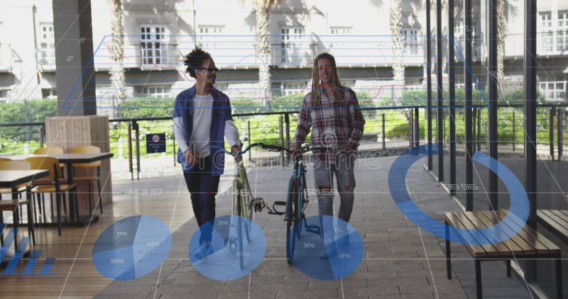 Image of data processing over cityscape stock photography