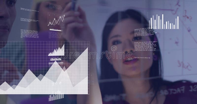 Image of data processing over diverse business people in office royalty free stock image
