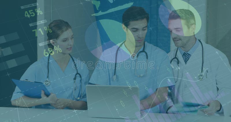Image of data processing over diverse doctors royalty free stock images