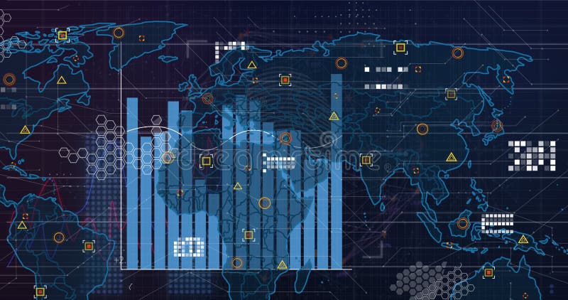 Image of data processing over financial data and grid vector illustration
