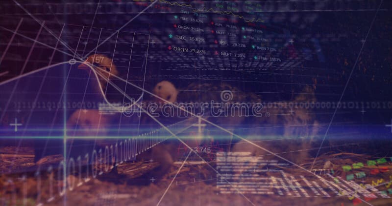 Image of data processing over hens stock photo