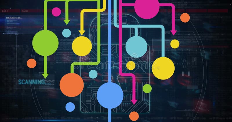 Image of data processing over padlock and shapes stock illustration
