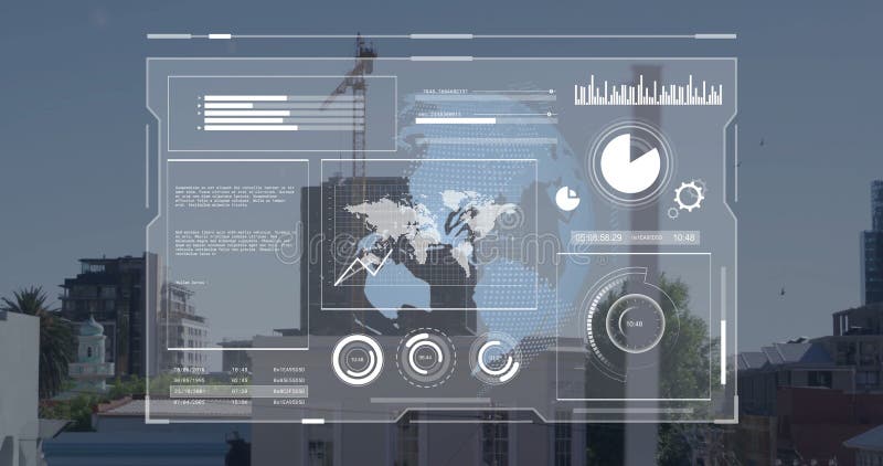 Image of data processing over screen and cityscape royalty free stock image