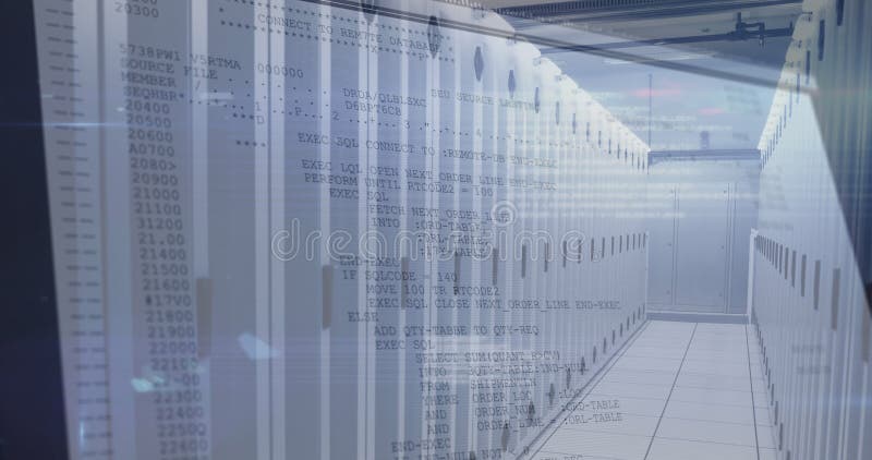 Image of data processing over tech room with computer servers royalty free stock photography