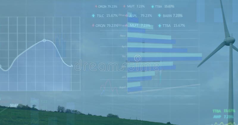 Image of data processing over wind turbine stock photos