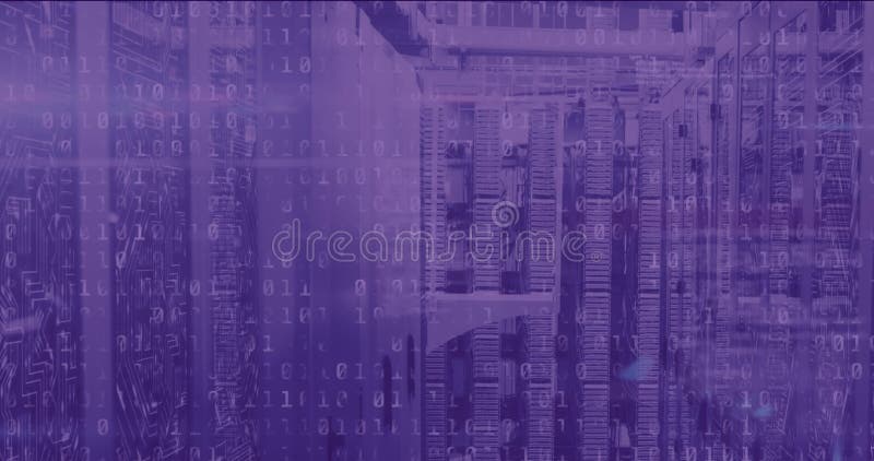 Image of data processing and qr code over server room. Global business and digital interface concept digitally generated image.
