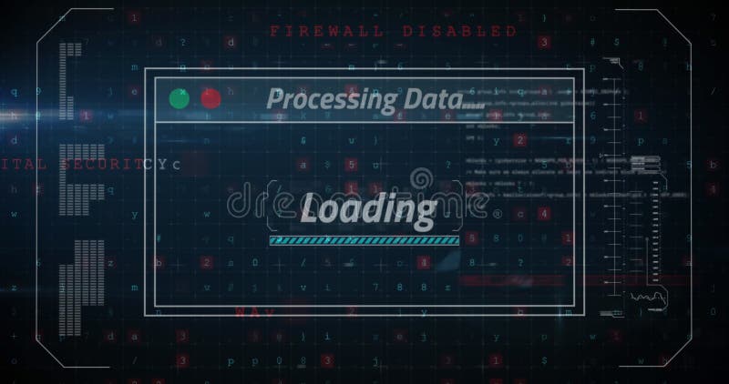 Image of data processing on screen over cyber attack warning vector illustration