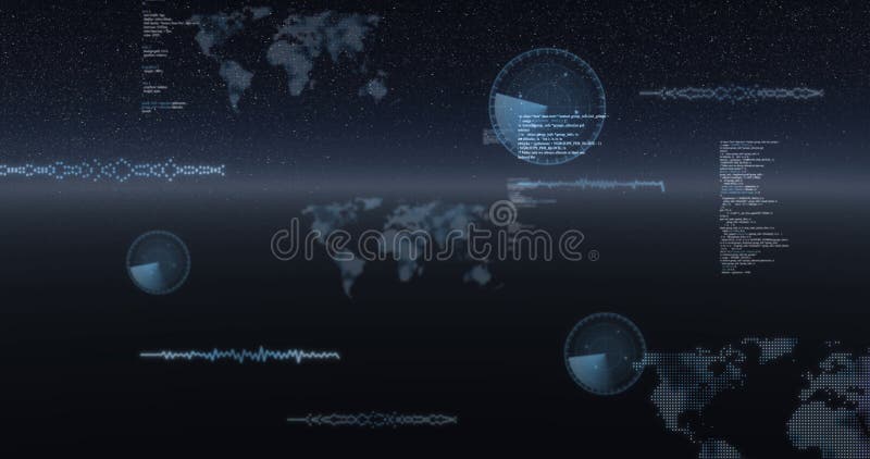 Image of data processing, world maps and statistics recording over universe royalty free illustration