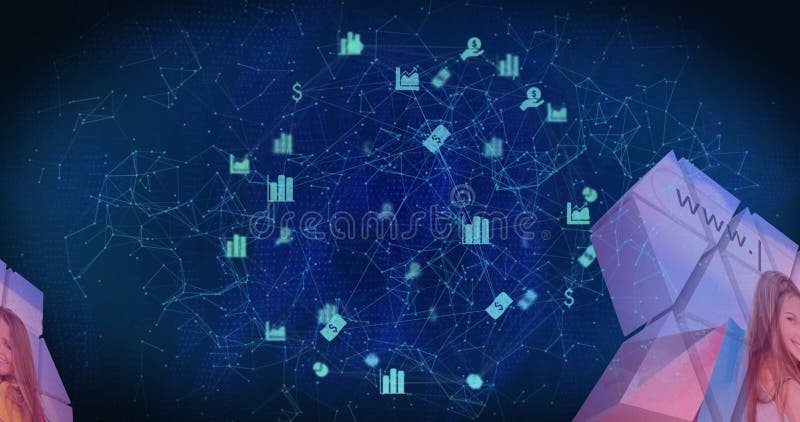Image de cadenas dans les numéros de boucliers formant des icônes de blockchain formant des points de globe et connectés photos libres de droits