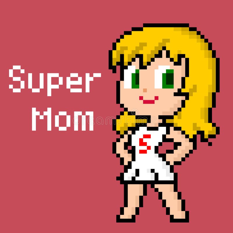Image De Modele Fille Mignon Image Vectorielle Super Maman De Pixel Art Illustration De Vecteur Illustration Du Visage Rouge