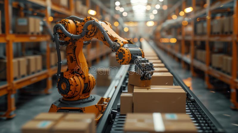 Automated Warehouse Robot Sorting Boxes - Generative AI vector illustration