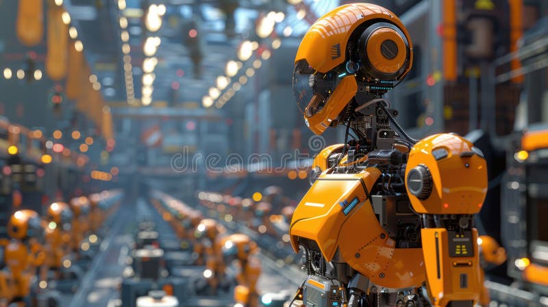 Automated Assembly Line of Robots in a Factory vector illustration
