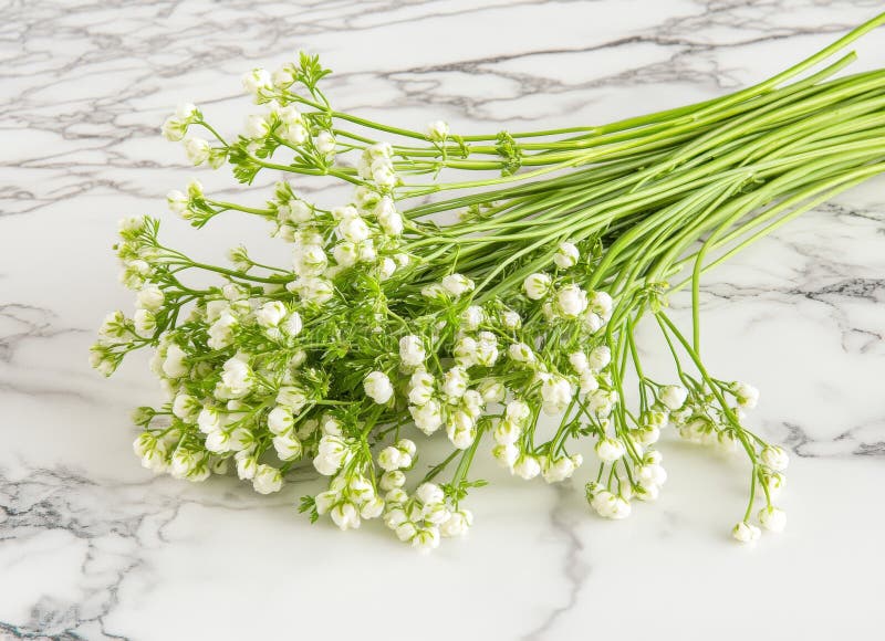 The image depicts a bunch of parsley sitting on a white surface, with a bunch of parsley actually on a white surface stock photos