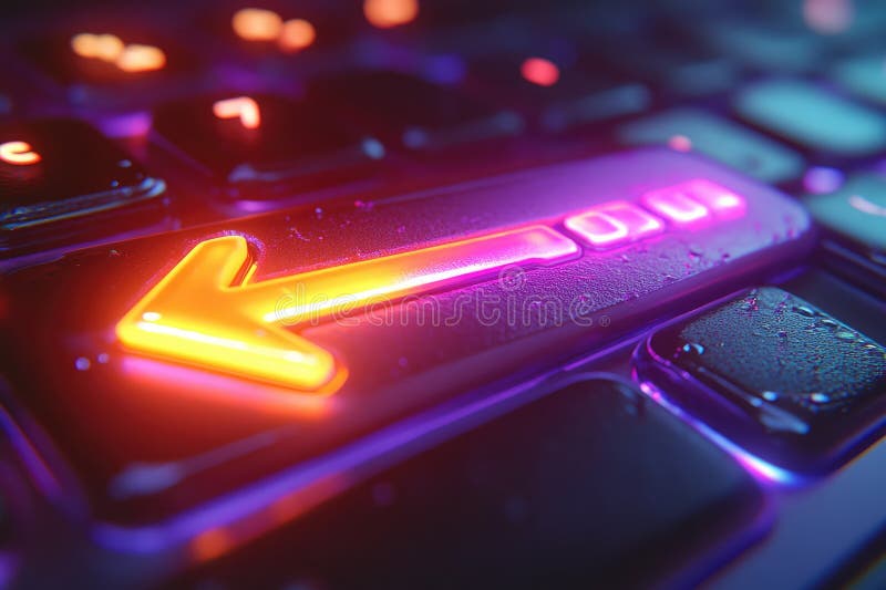 Neon Glowing Left Arrow Key on Illuminated Keyboard royalty free illustration