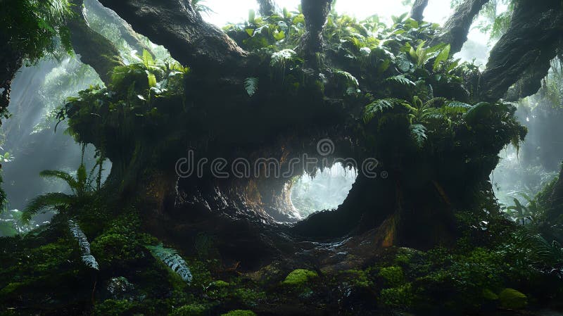 Ancient Tree in Lush Rainforest stock illustration