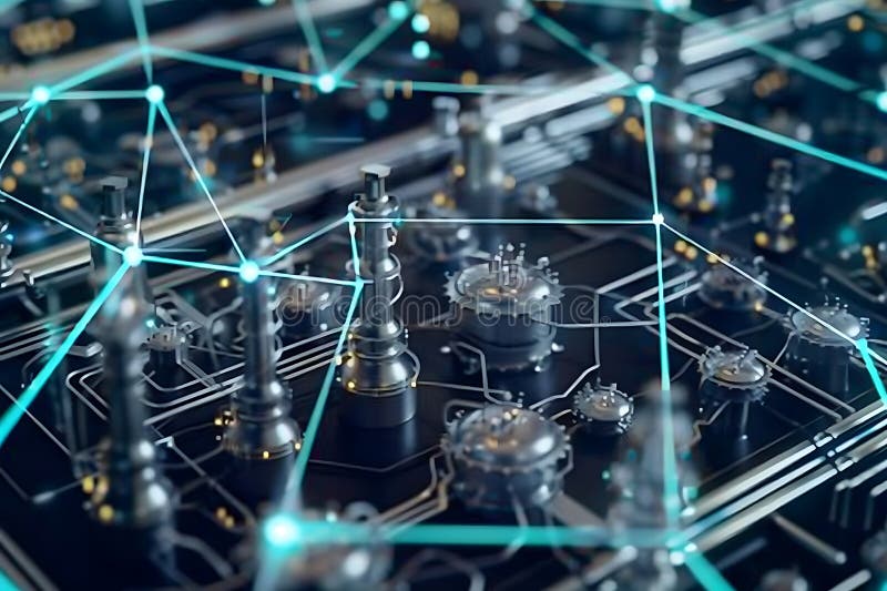 Heavy Factory Diagram with Connected Lights and Illuminated Pathways royalty free illustration