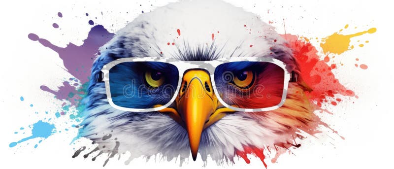 eagle in sunglasses realistic flag background with paint splatter abstract Generative AI