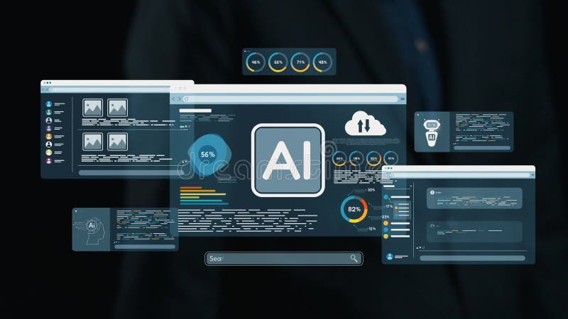 Futuristic digital interface showcasing artificial intelligence analytics and data representation in a tech-driven vector illustration