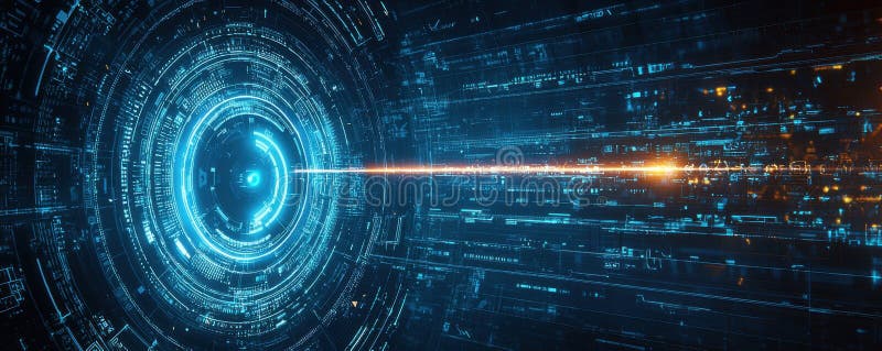 Futuristic digital shield emitting a laser beam in a technological interface royalty free stock photos