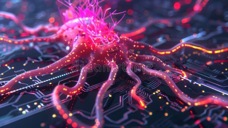 Quantum Neural Circuit: High-Tech Sci-Fi Digital Brain for Artificial Intelligence in Advanced Computing vector illustration