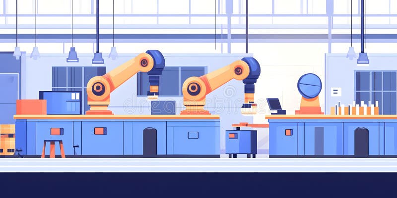 Modern Industrial Automation with Robotic Arms stock illustration