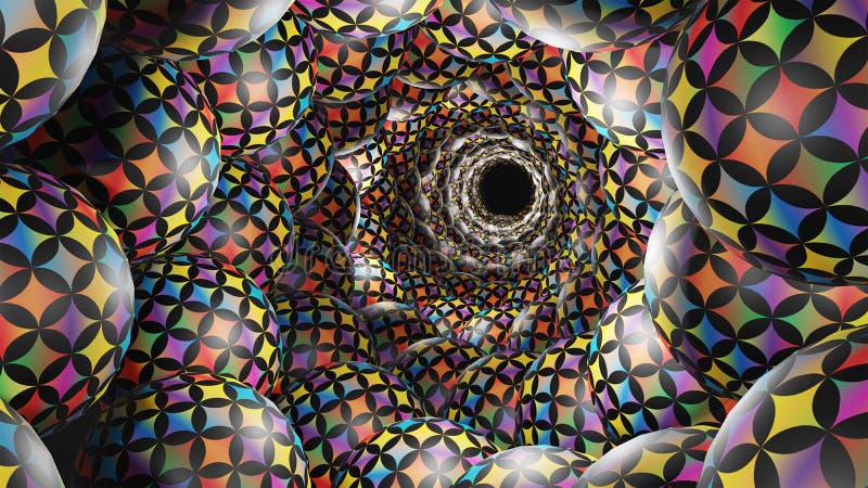 Night background optical illusion of spheres with 3d spiral vortex effect stock illustration