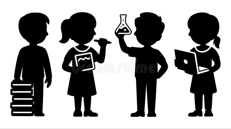 School Children Study Science Technology Learning Educations vector illustration