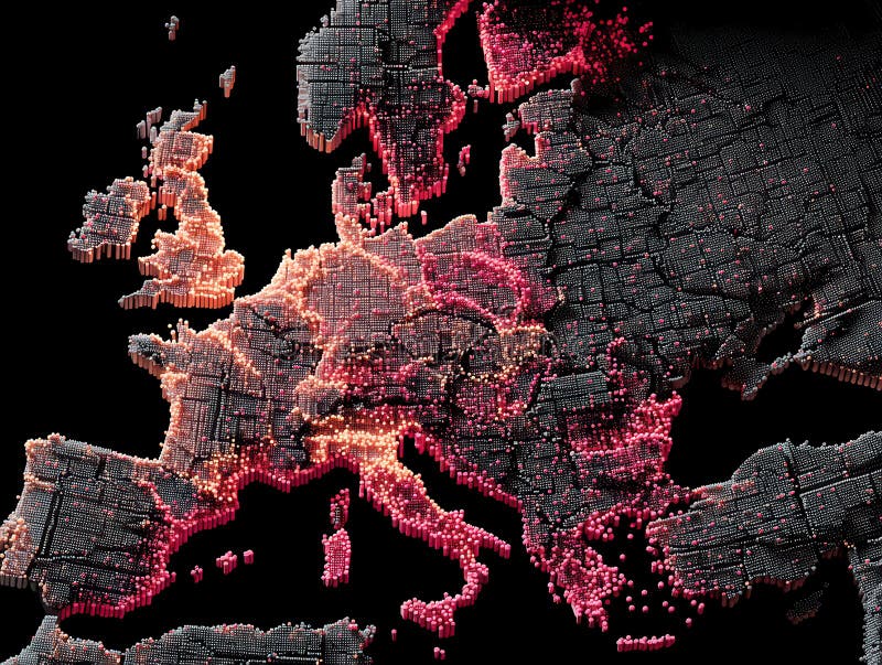 Image depicts spreading viruses symbolizing cyber threats across Europe, highlighting the escalating security risk and royalty free stock image