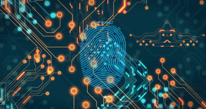 Image of digital data processing over computer circuit board. Global connections, computing and data processing concept digitally generated image.