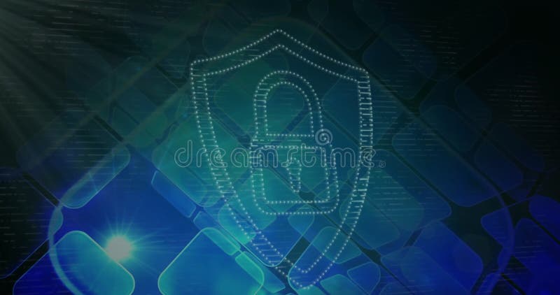 Image of digital shield with padlock over squares and light royalty free illustration