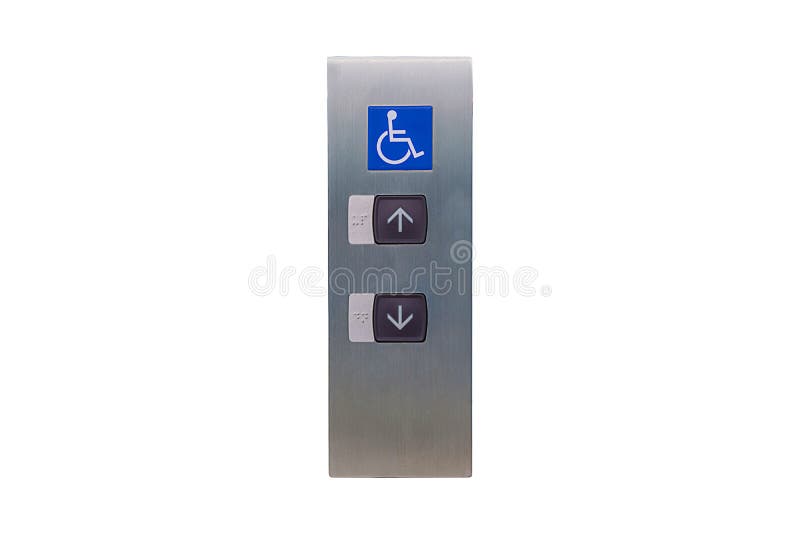 Image of disabled lift button. Stainless steel elevator panel push buttons for blind and disability people. Push Button For the disabled. Care and technology. Elevator buttons for disabled people