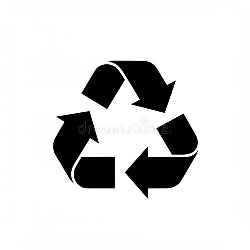 The image displays a black recycling symbol consisting of three arrows forming a continuous loop stock illustration