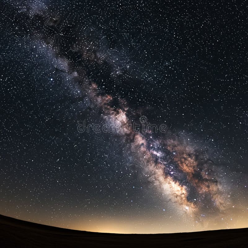 The image displays a breathtaking view of the Milky Way galaxy across the night sky stock illustration