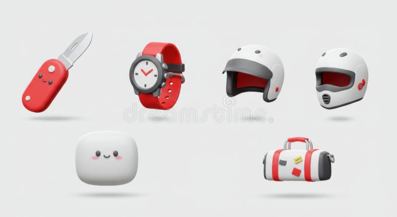 Cute 3d travel essentials set on white backdrop stock illustration