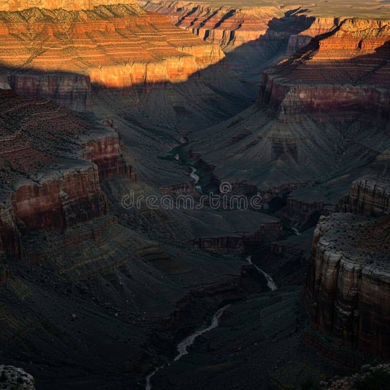 The image displays the Grand Canyon, showcasing its vast, rugged landscape with stock illustration