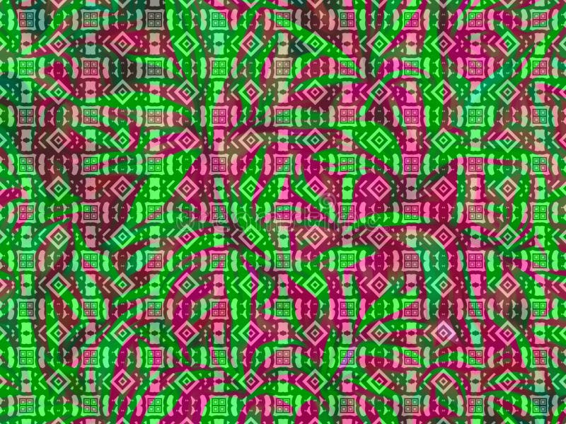 The image displays an intricate, colorful abstract pattern with repeating geometric shapes vector illustration