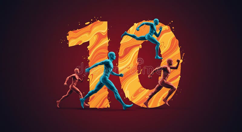 The image displays the numeral \'10\' with a vibrant orange and yellow marbled vector illustration