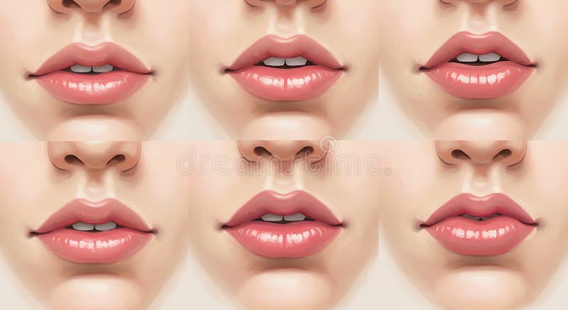 The image displays a series of five close-up illustrations of lips, showcasing stock illustration