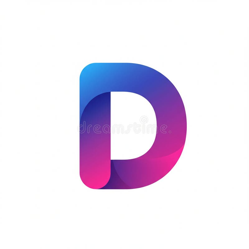 The image displays a stylized letter \'D\' with a smooth gradient transitioning from blue at vector illustration
