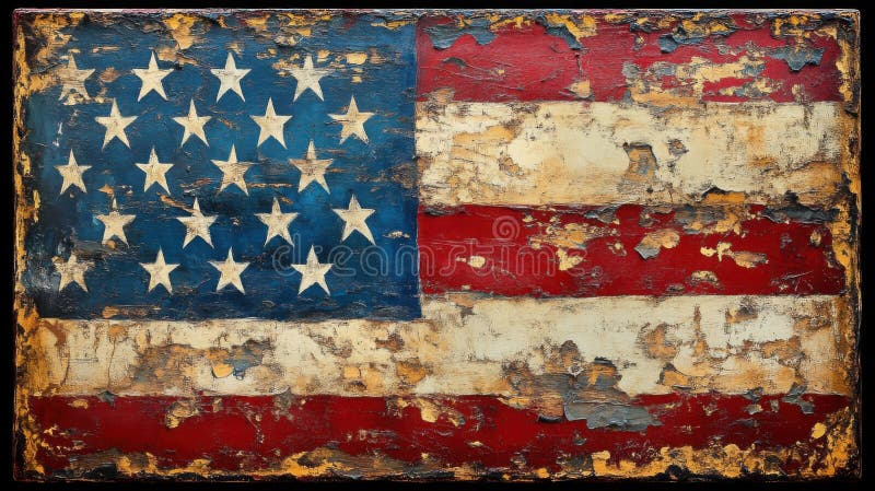 The image displays a weathered American flag with a vintage appearance. royalty free illustration