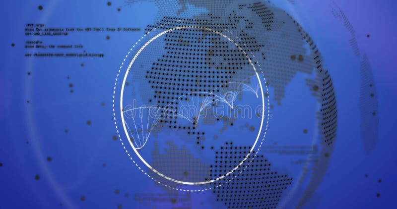 Image du traitement des données avec fil d'adn globe sur fond bleu. technologie mondiale informatique et interface numérique concept image générée numériquement