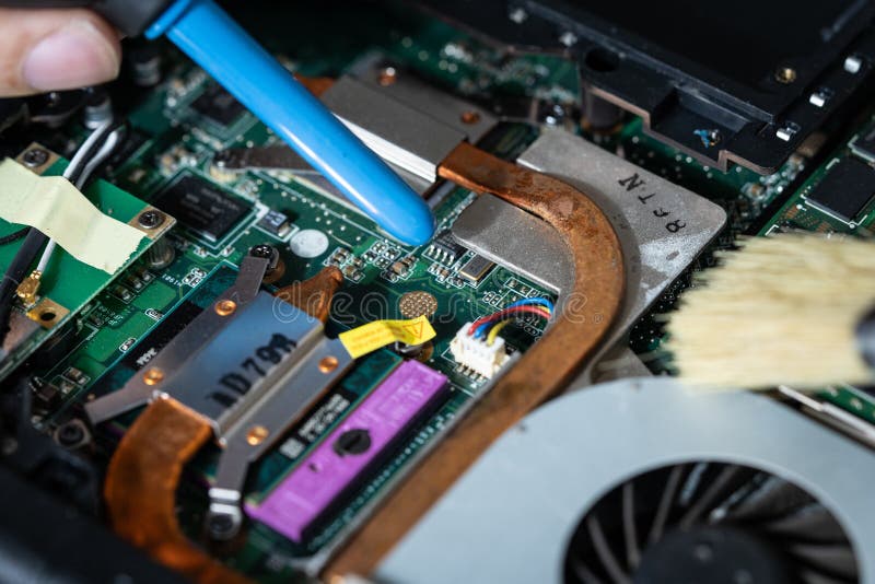 Cleaning the PC Cleaning the Motherboard from Dust Using a Brush Stock Photo Image of