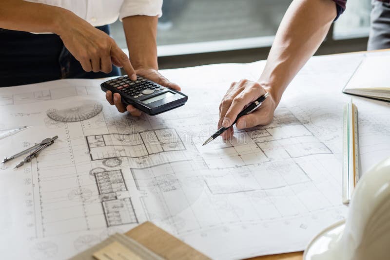Image of engineer or architect partner meeting for working with architectural project, drawing and sketching for inspection stock photos Image of engineer or architect partner meeting for working with architectural project, drawing and sketching for inspection stock photos